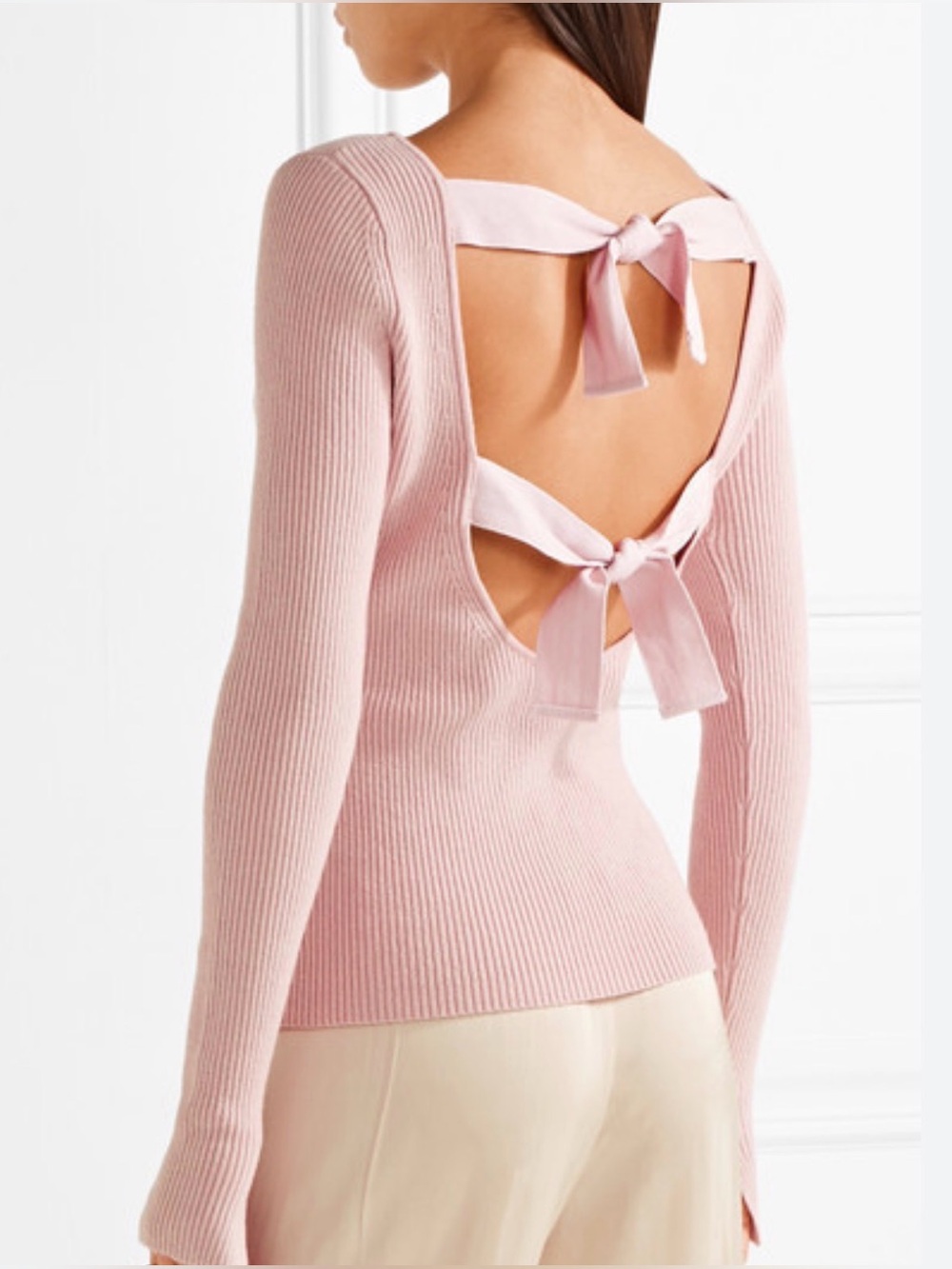 Elizabeth & James Fay Tie-Back Ribbed Knit Sweater in Petal Pink Size Large